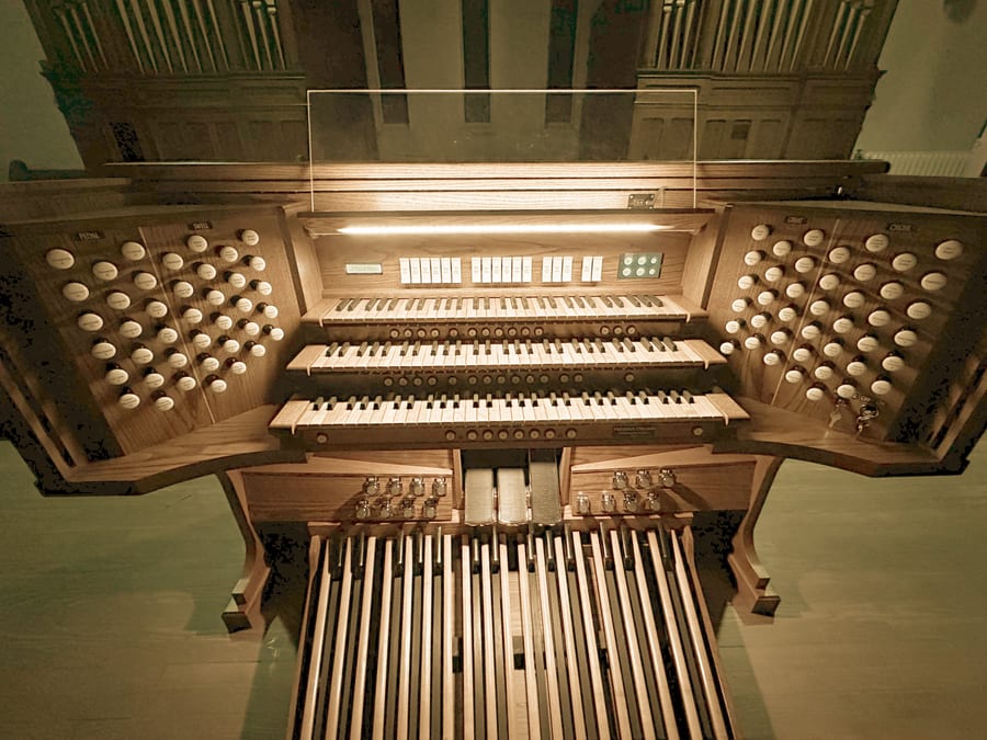 The three-manual Phoenix console at St. Ann's, Hamilton